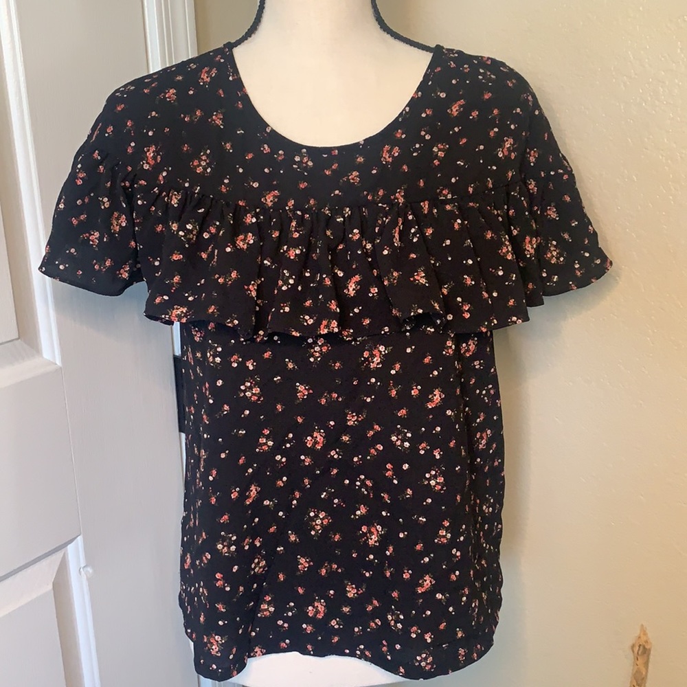 Women’s Black Floral Blouse | Medium